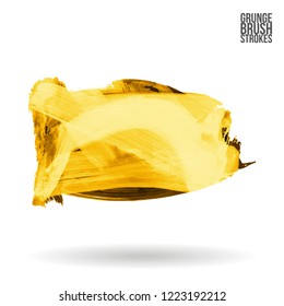 Yellow brush stroke and texture. Grunge vector abstract hand - painted element. Underline and border design.