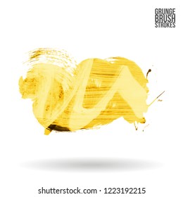 Yellow brush stroke and texture. Grunge vector abstract hand - painted element. Underline and border design.