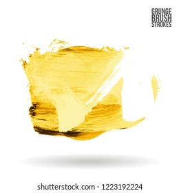 Yellow brush stroke and texture. Grunge vector abstract hand - painted element. Underline and border design.