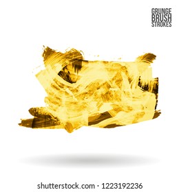 Yellow brush stroke and texture. Grunge vector abstract hand - painted element. Underline and border design.