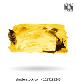 Yellow brush stroke and texture. Grunge vector abstract hand - painted element. Underline and border design.