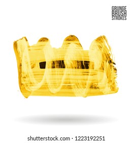 Yellow brush stroke and texture. Grunge vector abstract hand - painted element. Underline and border design.