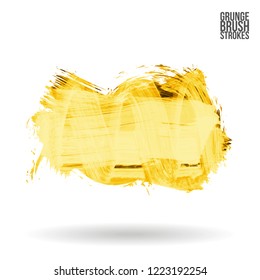 Yellow brush stroke and texture. Grunge vector abstract hand - painted element. Underline and border design.