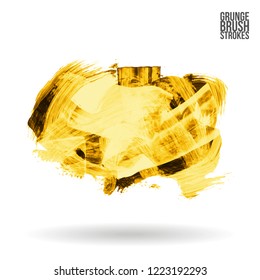 Yellow brush stroke and texture. Grunge vector abstract hand - painted element. Underline and border design.