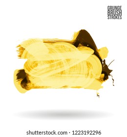 Yellow brush stroke and texture. Grunge vector abstract hand - painted element. Underline and border design.