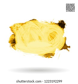 Yellow brush stroke and texture. Grunge vector abstract hand - painted element. Underline and border design.