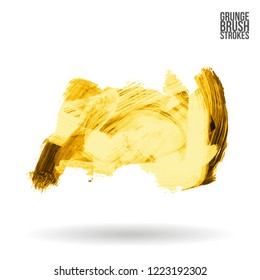 Yellow brush stroke and texture. Grunge vector abstract hand - painted element. Underline and border design.