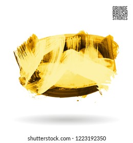 Yellow brush stroke and texture. Grunge vector abstract hand - painted element. Underline and border design.