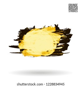Yellow brush stroke and texture. Grunge vector abstract hand - painted element. Underline and border design.