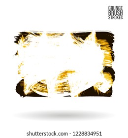 Yellow brush stroke and texture. Grunge vector abstract hand - painted element. Underline and border design.