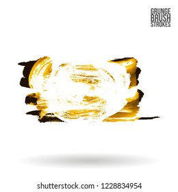 Yellow brush stroke and texture. Grunge vector abstract hand - painted element. Underline and border design.