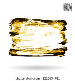 Yellow brush stroke and texture. Grunge vector abstract hand - painted element. Underline and border design.
