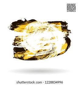 Yellow brush stroke and texture. Grunge vector abstract hand - painted element. Underline and border design.