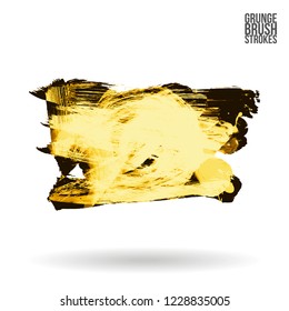 Yellow brush stroke and texture. Grunge vector abstract hand - painted element. Underline and border design.