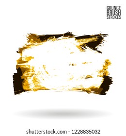 Yellow brush stroke and texture. Grunge vector abstract hand - painted element. Underline and border design.