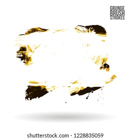 Yellow brush stroke and texture. Grunge vector abstract hand - painted element. Underline and border design.