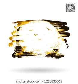 Yellow brush stroke and texture. Grunge vector abstract hand - painted element. Underline and border design.