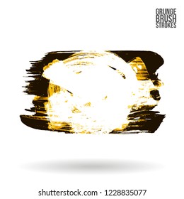 Yellow brush stroke and texture. Grunge vector abstract hand - painted element. Underline and border design.
