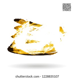 Yellow brush stroke and texture. Grunge vector abstract hand - painted element. Underline and border design.