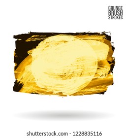Yellow brush stroke and texture. Grunge vector abstract hand - painted element. Underline and border design.