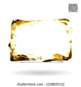 Yellow brush stroke and texture. Grunge vector abstract hand - painted element. Underline and border design.