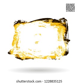 Yellow brush stroke and texture. Grunge vector abstract hand - painted element. Underline and border design.