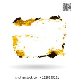 Yellow brush stroke and texture. Grunge vector abstract hand - painted element. Underline and border design.