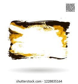 Yellow brush stroke and texture. Grunge vector abstract hand - painted element. Underline and border design.