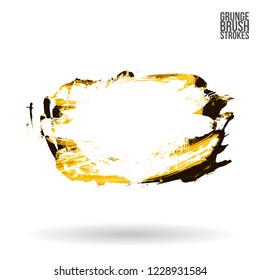 Yellow brush stroke and texture. Grunge vector abstract hand - painted element. Underline and border design.