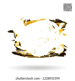 Yellow brush stroke and texture. Grunge vector abstract hand - painted element. Underline and border design.