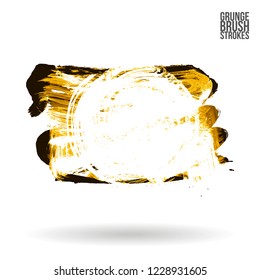 Yellow brush stroke and texture. Grunge vector abstract hand - painted element. Underline and border design.