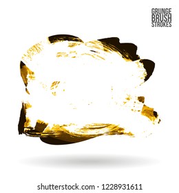 Yellow brush stroke and texture. Grunge vector abstract hand - painted element. Underline and border design.