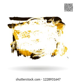 Yellow brush stroke and texture. Grunge vector abstract hand - painted element. Underline and border design.