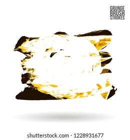 Yellow brush stroke and texture. Grunge vector abstract hand - painted element. Underline and border design.
