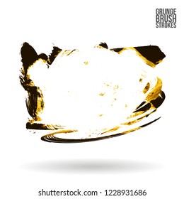Yellow brush stroke and texture. Grunge vector abstract hand - painted element. Underline and border design.