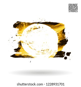 Yellow brush stroke and texture. Grunge vector abstract hand - painted element. Underline and border design.