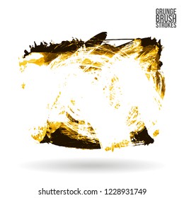 Yellow brush stroke and texture. Grunge vector abstract hand - painted element. Underline and border design.