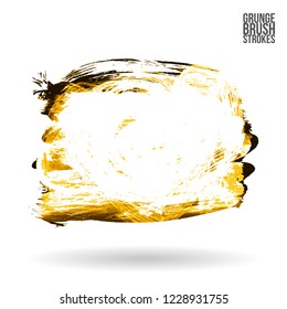 Yellow brush stroke and texture. Grunge vector abstract hand - painted element. Underline and border design.
