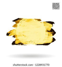 Yellow brush stroke and texture. Grunge vector abstract hand - painted element. Underline and border design.