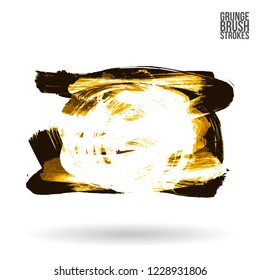 Yellow brush stroke and texture. Grunge vector abstract hand - painted element. Underline and border design.