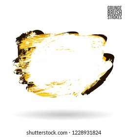 Yellow brush stroke and texture. Grunge vector abstract hand - painted element. Underline and border design.