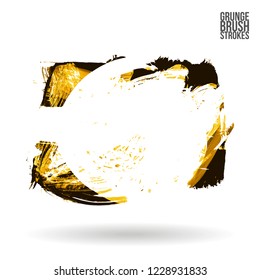 Yellow brush stroke and texture. Grunge vector abstract hand - painted element. Underline and border design.