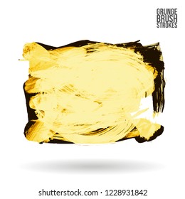 Yellow brush stroke and texture. Grunge vector abstract hand - painted element. Underline and border design.