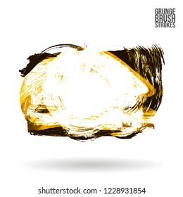 Yellow brush stroke and texture. Grunge vector abstract hand - painted element. Underline and border design.