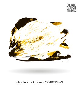 Yellow brush stroke and texture. Grunge vector abstract hand - painted element. Underline and border design.