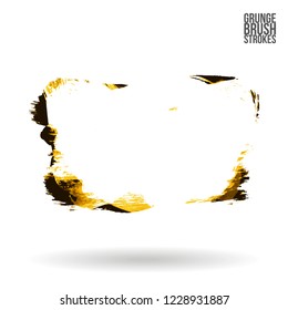 Yellow brush stroke and texture. Grunge vector abstract hand - painted element. Underline and border design.