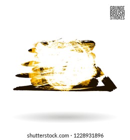 Yellow brush stroke and texture. Grunge vector abstract hand - painted element. Underline and border design.