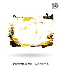 Yellow brush stroke and texture. Grunge vector abstract hand - painted element. Underline and border design.