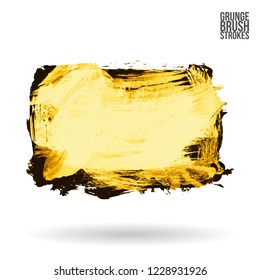Yellow brush stroke and texture. Grunge vector abstract hand - painted element. Underline and border design.