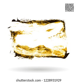 Yellow brush stroke and texture. Grunge vector abstract hand - painted element. Underline and border design.